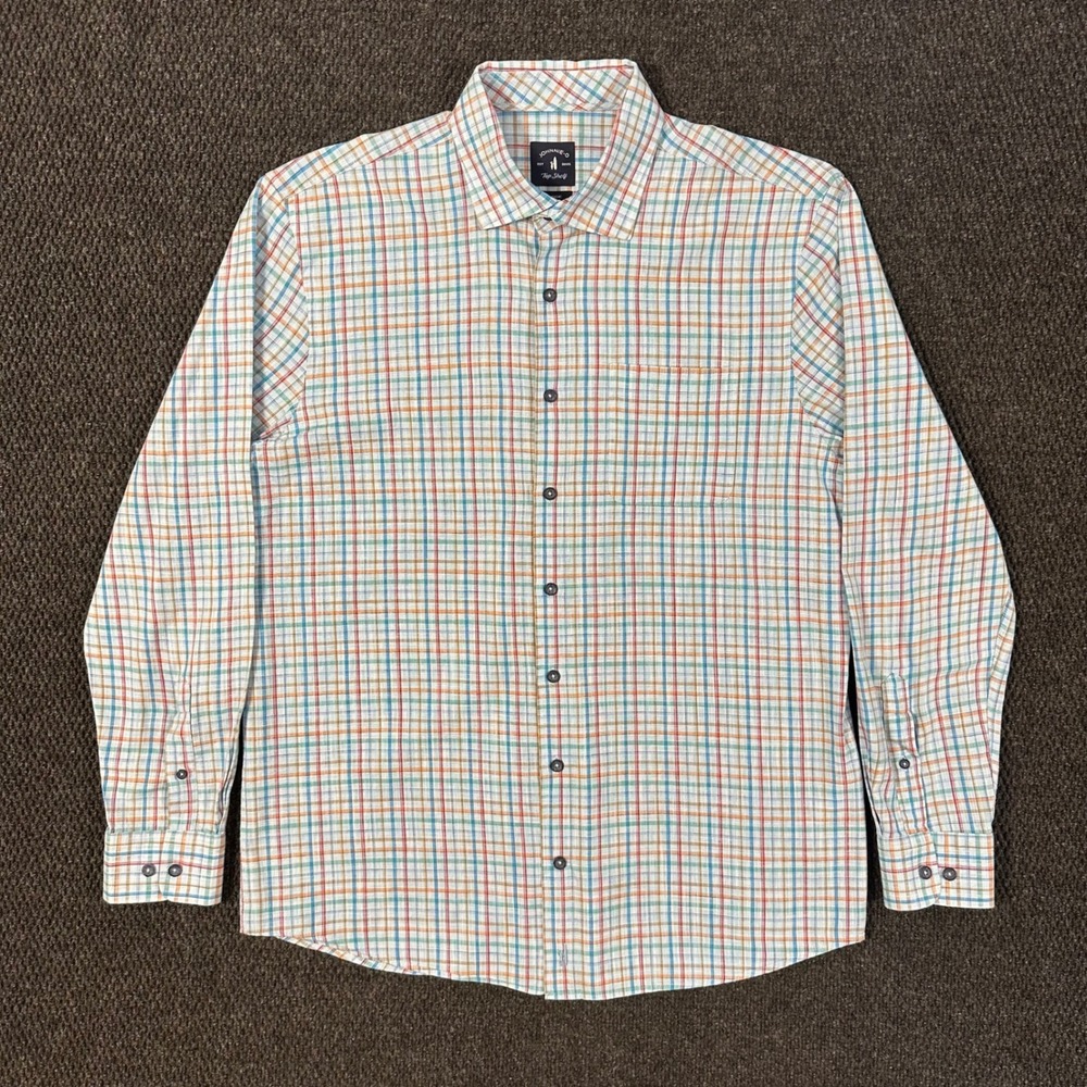 Johnnie-O Top Shelf Shirt Mens Large Multi Color Plaid Cotton Long Sleeve Surf